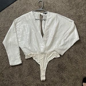 Vici white sequin body suit, size large. Never before worn
